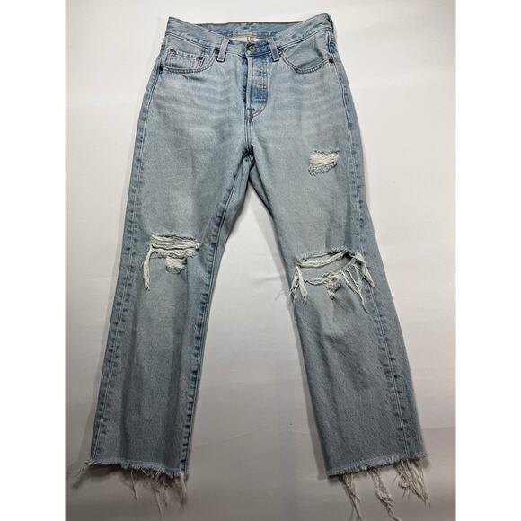 Levi's 501 Women's Distressed Straight Button Fly Jeans - Size 27x30 (27x25) - Picture 1 of 6